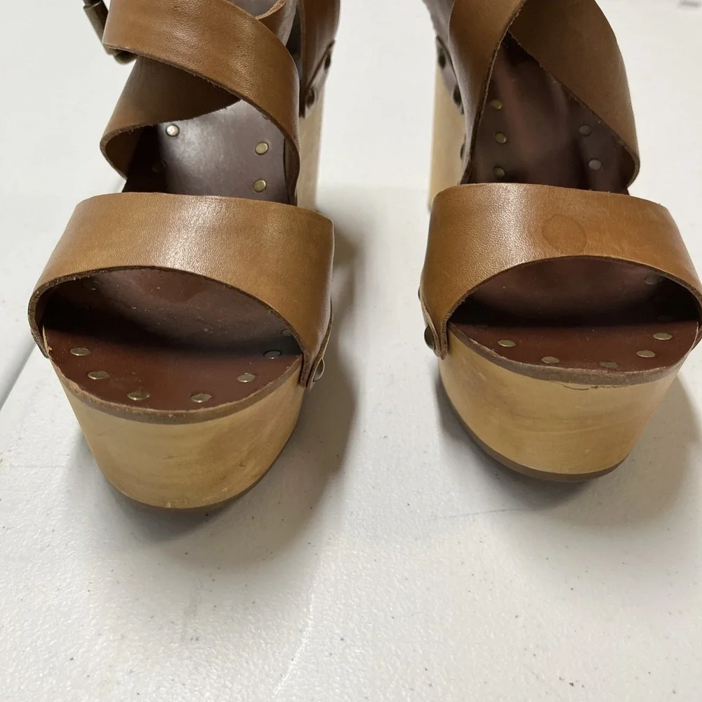 Ash Sandal Wedge‎ Strappy Wrap Ankle Platform Brown Leather Size 37 6.5 Studded